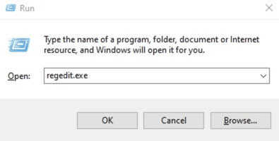 Windows Run with regedit typed into the box.