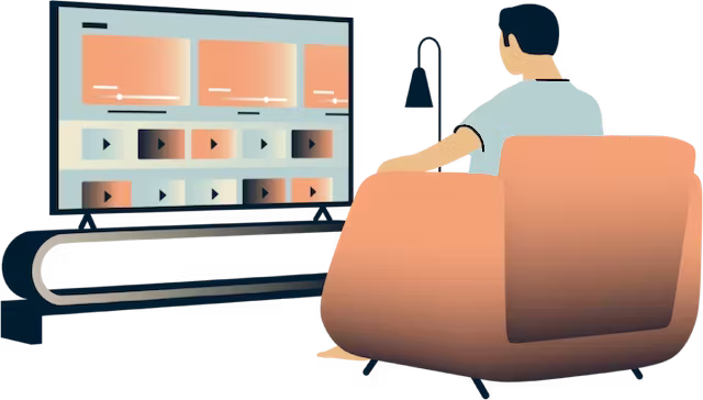Person streaming TV on couch.