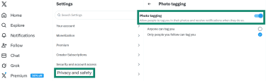 The X photo tagging options.